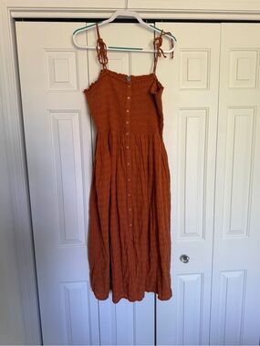 Aerie Button-Front Smocked Midi Dress